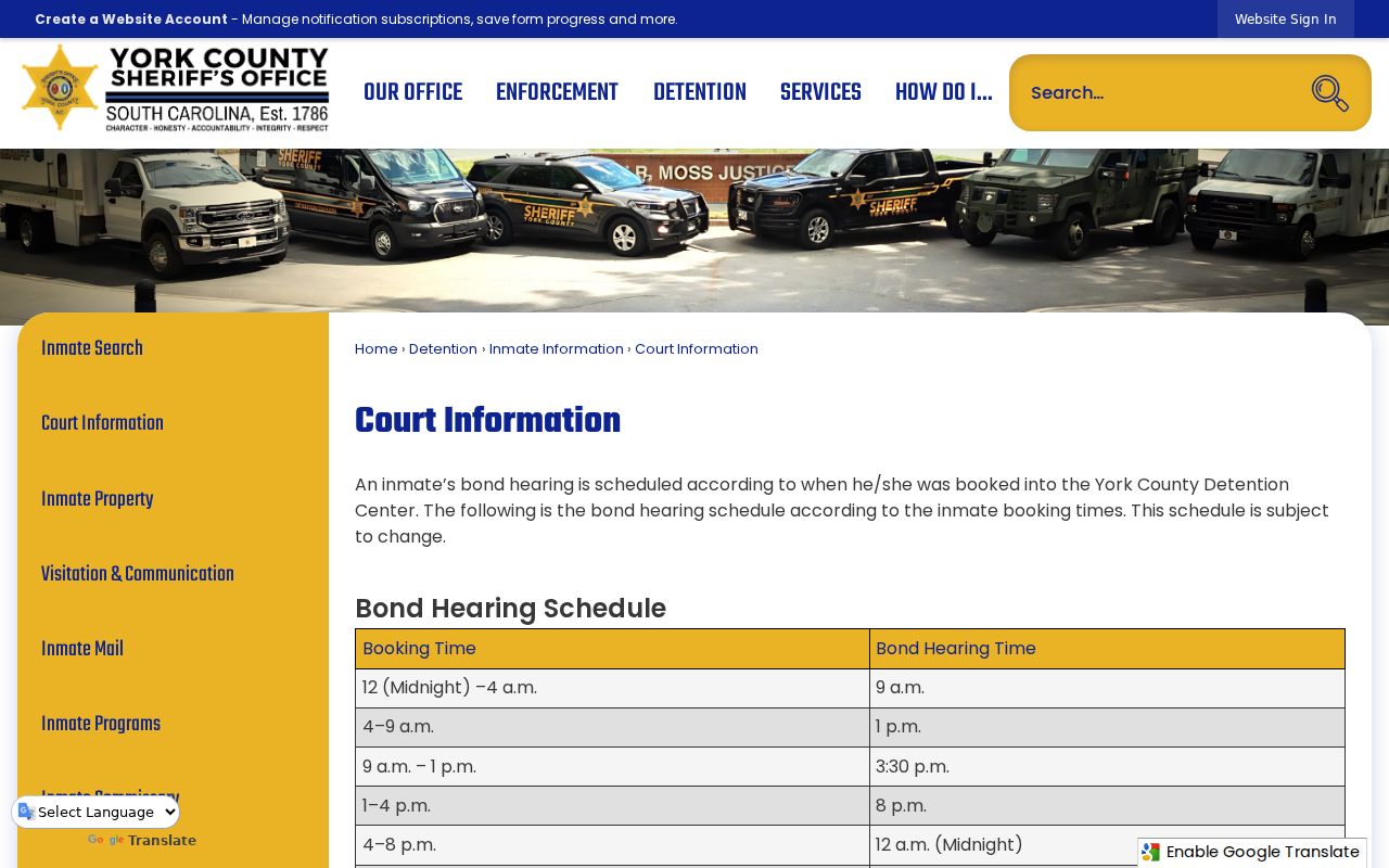 York County arrest warrant reference showing the Sheriff's booking-time to Bond Court hearing schedule