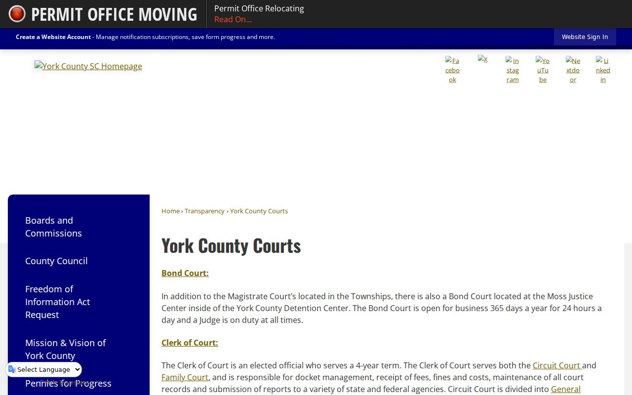 York County court hierarchy and 24-hour Bond Court information
